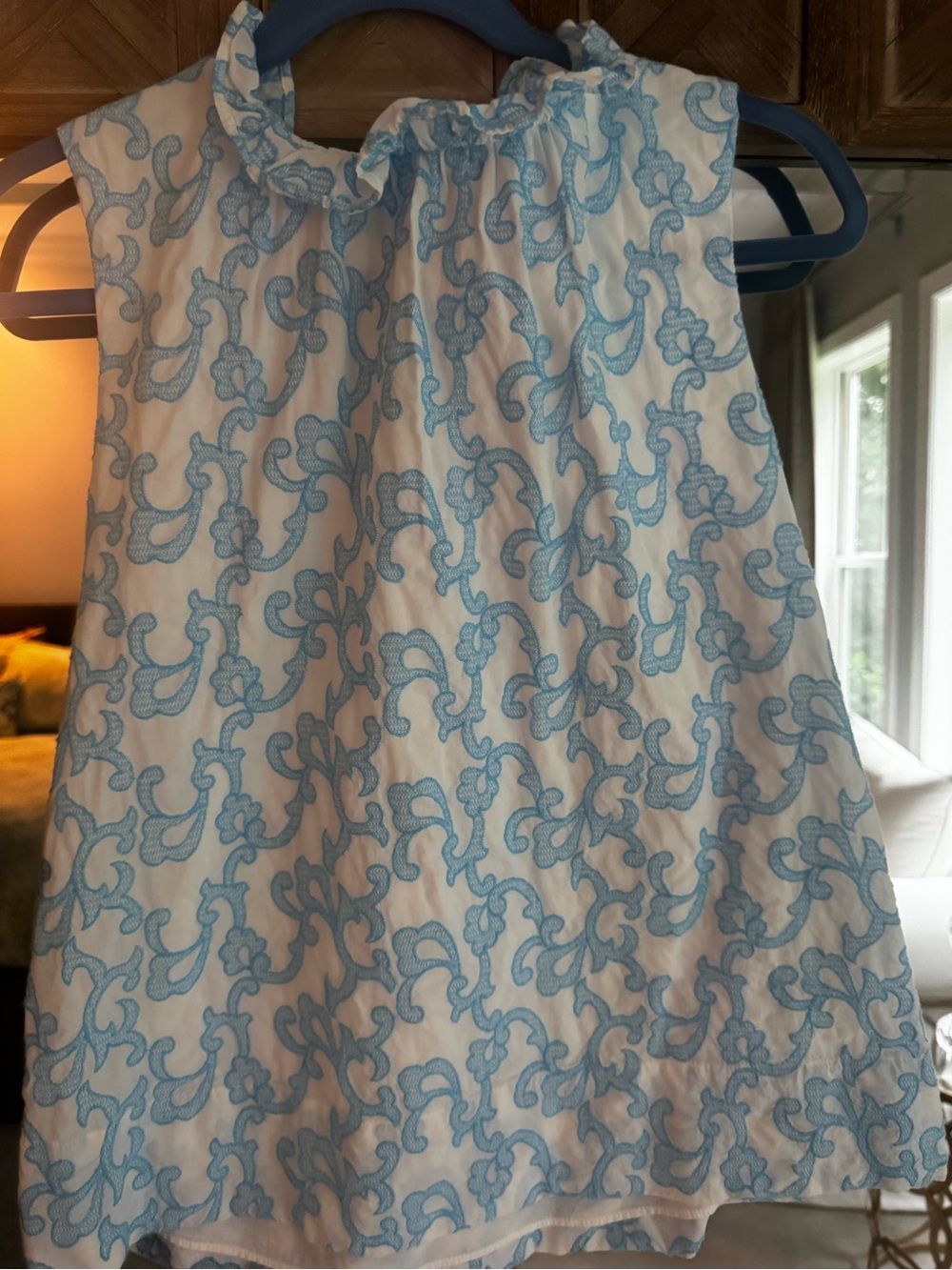 Lilly Pulitzer White Top with Light Blue Paisley Embroidery